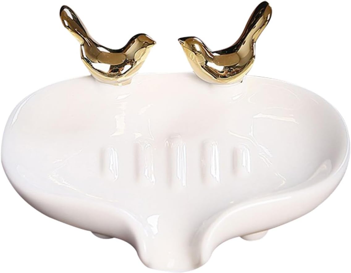 Ceramic Draining Soap Stand No Punching Soap Rack White Countertop for Bathroom