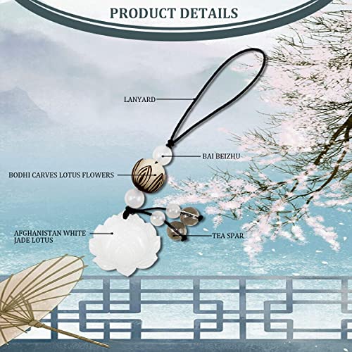 Yolufer Cell Phone Strap Jade Lotus Flower Charm Beads Cell Phone Strap Hanging Lucky Charm Afghan White Jade Lotus Decoration Portable Hanging Lanyard For Men Women Outdoor Work #TOP2