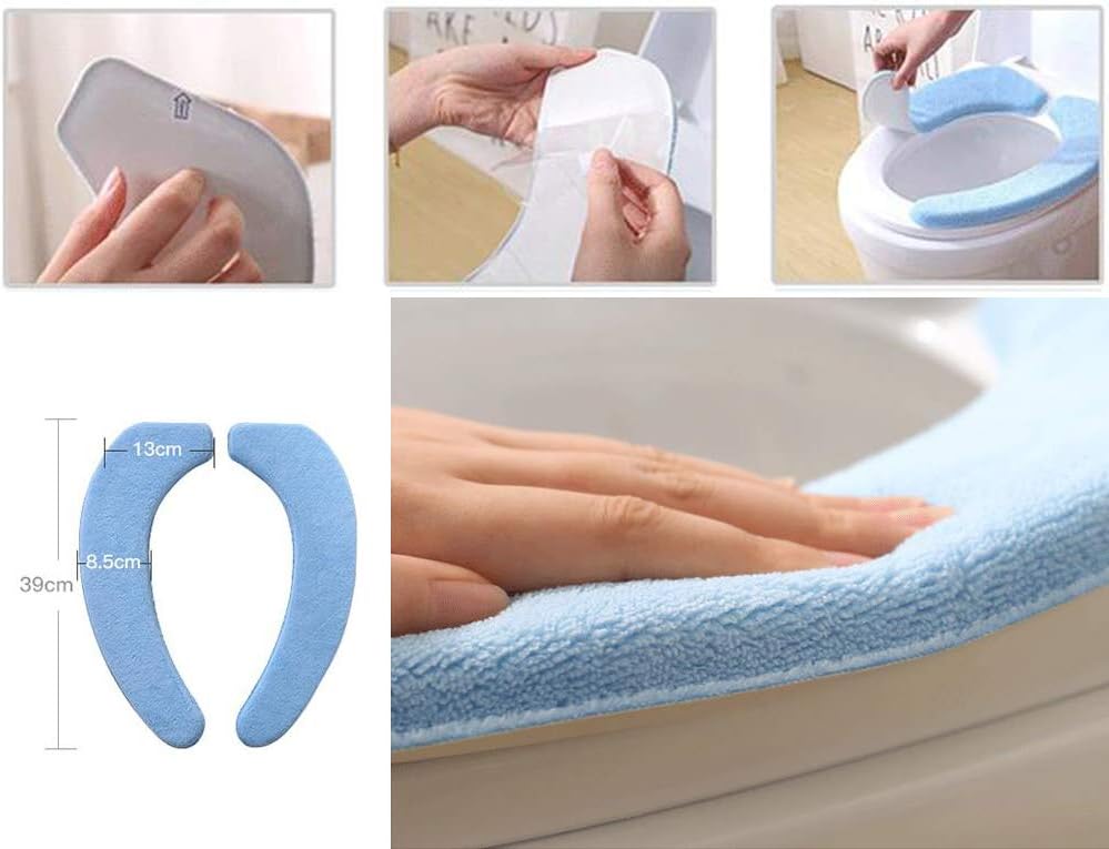 2 Pairs Solid Grey Memory Foam Bathroom Toilet Seat Pad Warmer Washable Plush Toilet Seat Cushion