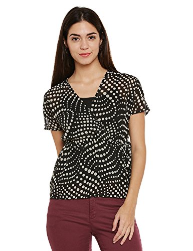 Image of oxolloxo Women's V Neck Polyester Short Sleeve Printed Top