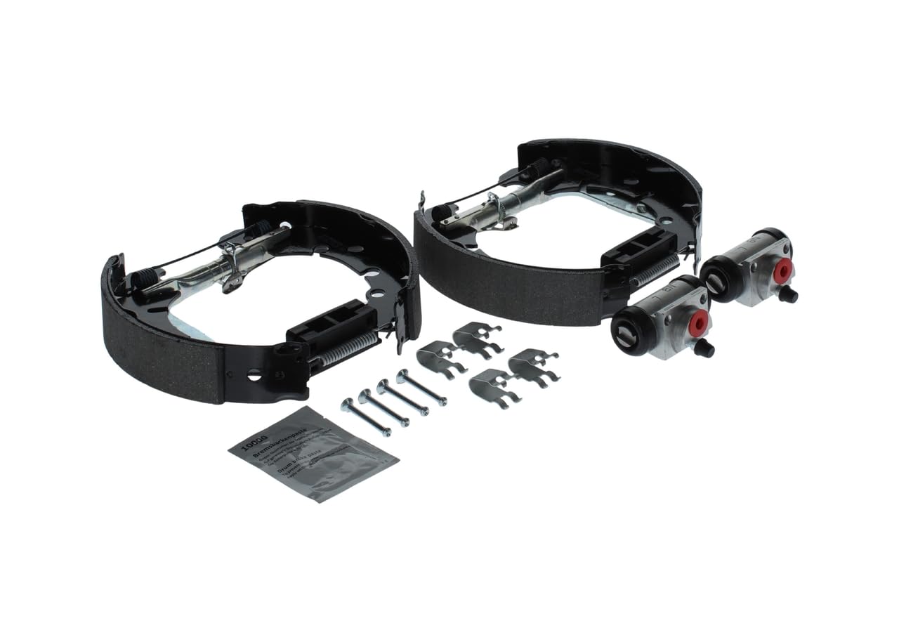 BOSCH Kit ganasce freno 0204114625 | Kit freno a tamburo posteriore - 1 set preassemblato, 2 cilindri freno a ruota, 4 ganasce freno
