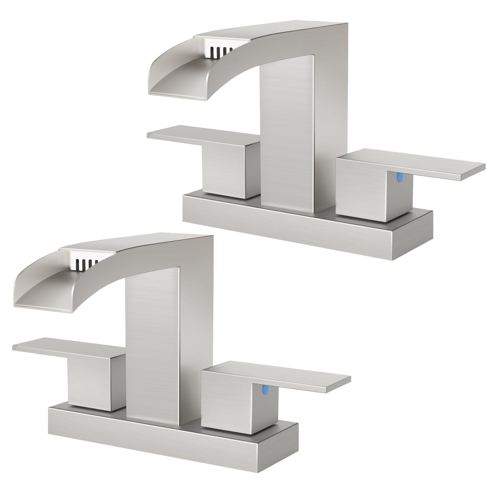 Cobbe Waterfall Bathroom Faucet, Brushed Nickel 4 Inch Centerset, 2 Pack