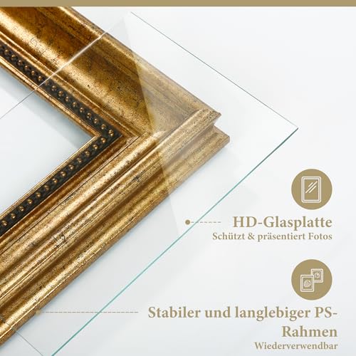 Afuly Bilderrahmen Gold 20x25 Vintage Fotorahmen mit Gold Perlen Retro Antique Rustikal Rahmen Wand Tabelle Deko Anzeigen Muttertage Geburtstag Hochzeit Geschenke für Mutter Oma Familien