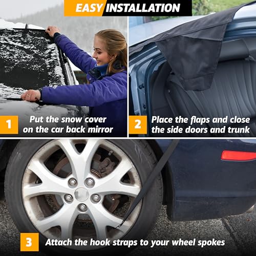 Image of EcoNour Tesla Rear Windshield Cover for Ice and Snow | Car Back Window Snow & Frost Cover | Complete Protection from Snow & Winter Debris | Winter Tesla Accessories for Model 3, Y, S, X | Large