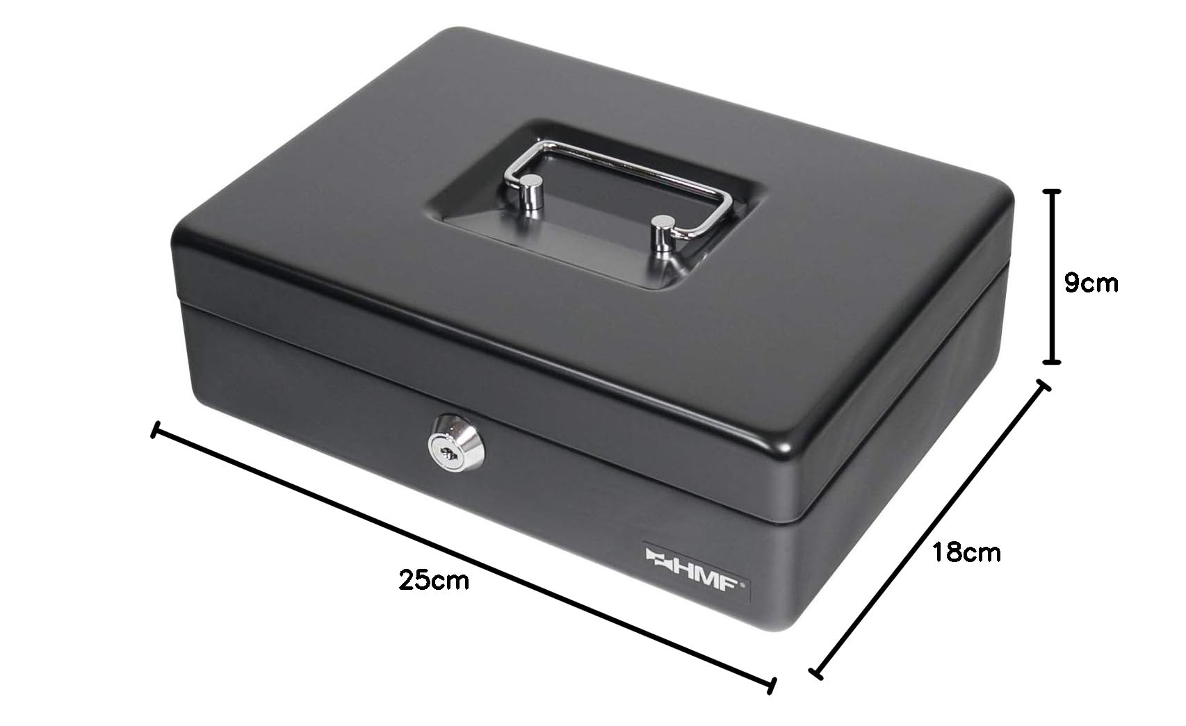HMF 208-02 Cassetta portavalori con serratura, portamonete in euro | 25 x 18 x 9 cm | Nero