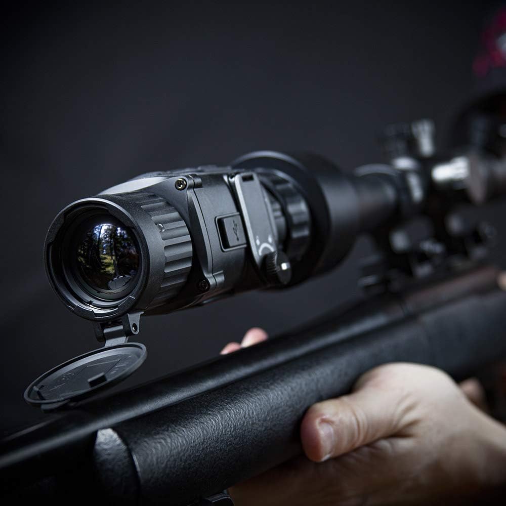 Close-up of AGM Global Vision Rattler TC35-384 mounted on a rifle scope