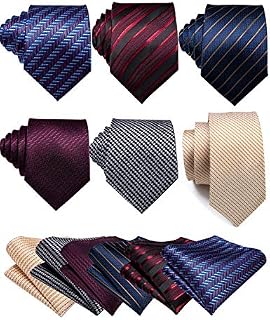Barry.Wang Pack of 6 Stripe Tie Pocket Square Set for Men with Cufflink