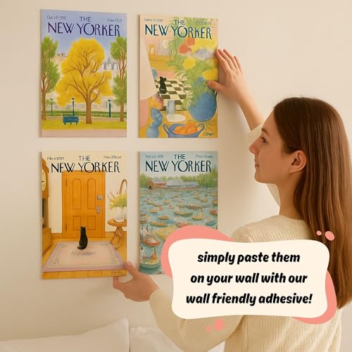 Image of Yellow Town India THE NEW YORKER Art Prints | Set of 4 A4 Posters with Wall Friendly Adhesive | 300 GSM Unframed Girly Moodboard Aesthetic Posters for Room Decor