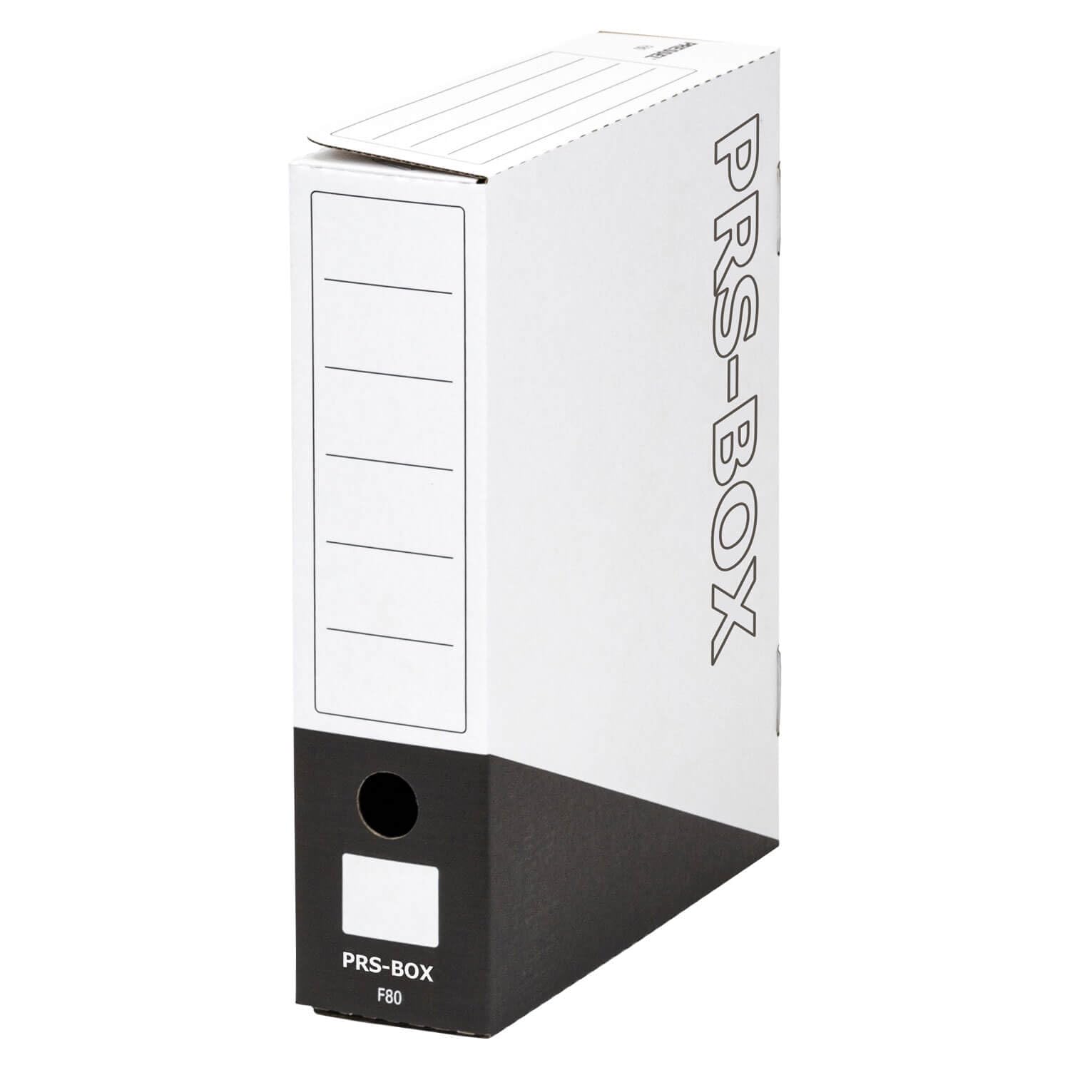 PRS Ablagebox F80, Archivschachtel, Weiß/Schwarz, 80mm, 20 Stück | Archivbox, Aktenablage, Dokumentenarchiv, ident mit der PRESSEL Ablagebox F80