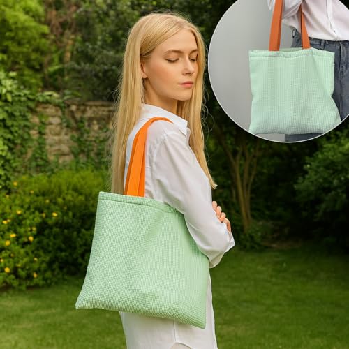 Bolso tote suave para mujer CHUNFO con estampado urbano de rayas en tres colores y cierre magnético, ideal para trabajo, viaje, playa y uso diario miniatura 2