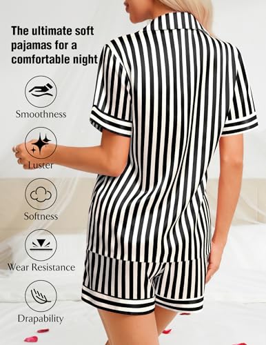 Image of Girece Pajamas for Women Satin Pajama Set 2 Piece Short Sleeve with Shorts