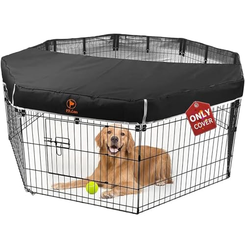 PJYuCien Dog Playpen Mesh Top Cover,Fits 24 Inch 8 Panels Metal Exercise Pet Pen, Elastic Buckles Connections, Black (Note: Only Cover, Fence Not Included)
