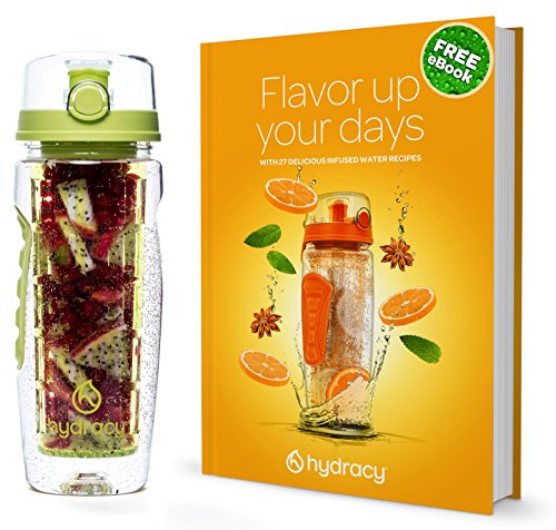 Hydracy Fruit Infuser Water Bottle - 32 Oz Sports Bottle - Time Marker & Full Length Infusion Rod + 27 Fruit Infused Water Recipes Ebook Gift - Lime Green #TOP3