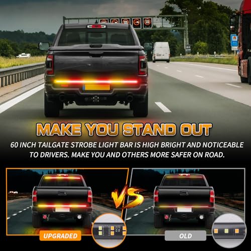 Image of XRIDONSEN 48 inch 288 LED Tailgate Strobe Lights Rear Emergency Lights | Amber Red Flashing Warning Hazard Caution Safety Light Strip for Tow Plow Trucks Construction Vehicles Pickup Trailer