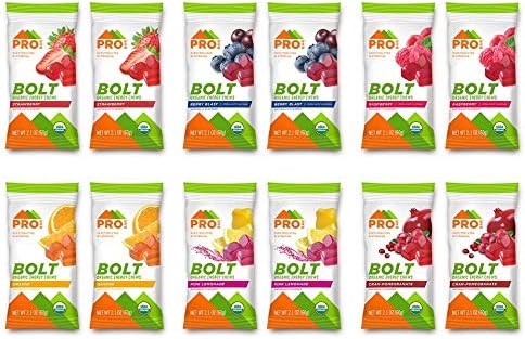 PROBAR - Bolt Organic Energy Chews, Variety Pack, Strawberry, Berry Blast, Orange, Raspberry, Pink Lemonade, Cranberry Pomegranate - Gluten-Free, USDA Certified Organic (12 Count) - Flavors May Vary