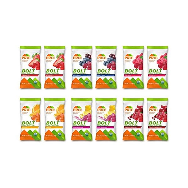 PROBAR - Bolt Organic Energy Chews, Variety Pack, Strawberry, Berry Blast, Orange, Raspberry, Pink Lemonade, Cranberry Pomegranate - Gluten-Free, USDA Certified Organic (12 Count) - Flavors May Vary