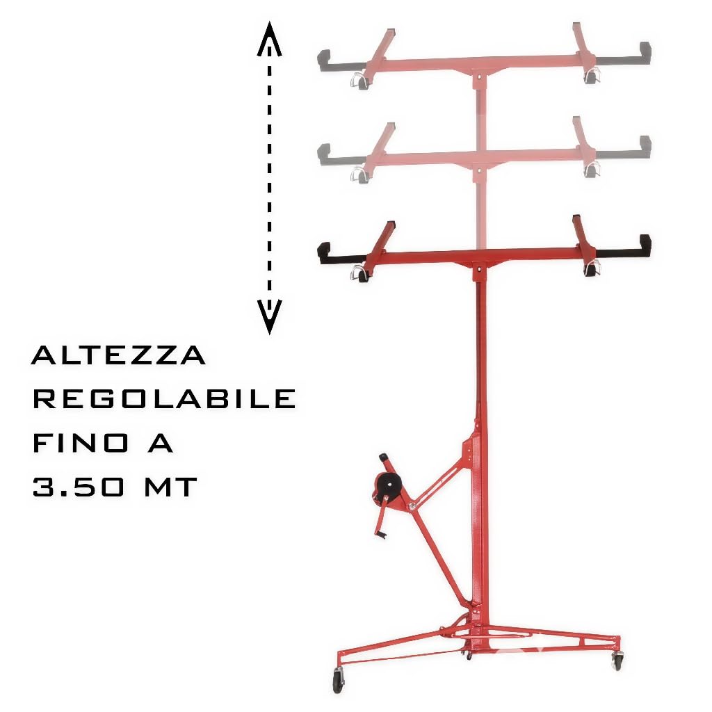 Sollevatore Per Pannelli Alzalastre Per Cartongesso Professionale Con Certificato CE Portata Di 68 Kg Pieghevole Regolabile In Altezza XXL 140-350 cm Altezza Di Lavoro Alzapannelli Rosso