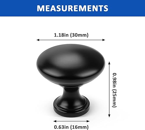 Miniatura 8 de Orger Paquete de 5 pomos de gabinete de cocina, pomos de cajón de cómoda, pomos de zinc negro mate, tiradores de cajón de cómoda, manijas de cajón