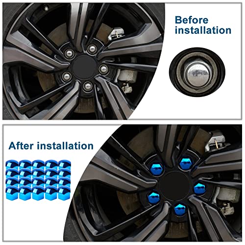 Image of Blueshyhall 19mm Wheel Lug Nut Cover Bolt Caps Anti-Rust Car Tire Nut Cover with Removal Tool (Pack of 20) - Chrome Blue