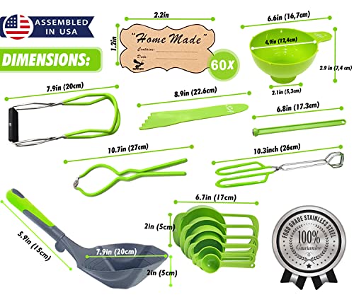 Image of Supa Ant Canning Supplies - US Assembled Certified Food Grade Stainless Steel Canning Kit with XL Ladle, Wide Kitchen Funnel, Jar Lifter and Wrench, Bubble Popper /Measurer, Lid Lifter, Kitchen Tongs