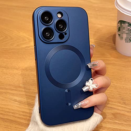 Misscase For Iphone 13 Pro Case Compatible With Magsafe,Full Protection Magnetic Case With Camera Lens Protector,Metallic Paint Silicone Dust-Proof Net Shockproof Case For Iphone 13 Pro Blue #TOP1