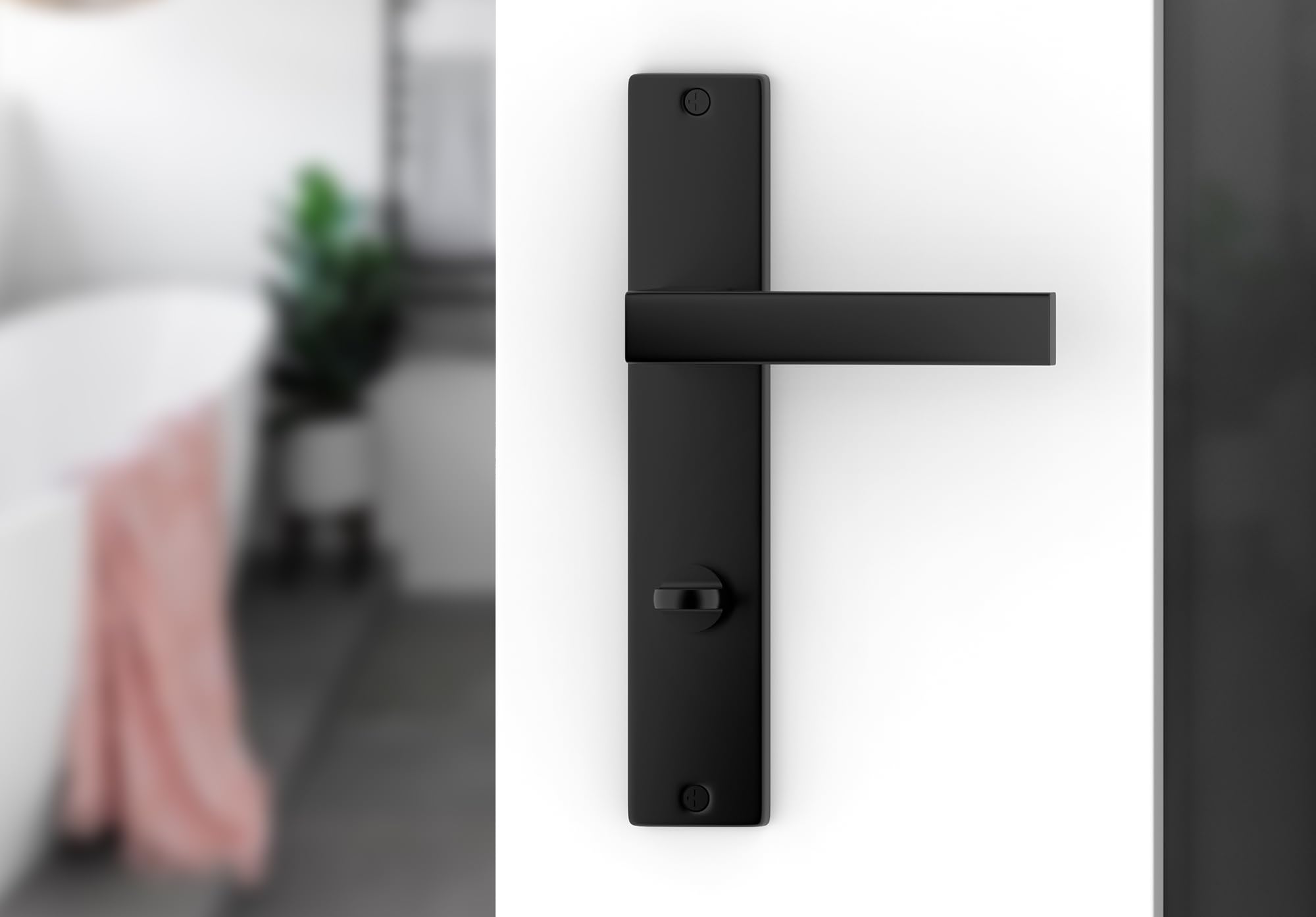ERGO line CUBE garnitures de porte carrées, noires, poignée pour porte de salle de bains WC ensemble de poignée avec rosette longue, garniture de porte, poignée, tige carrée de 7 mm