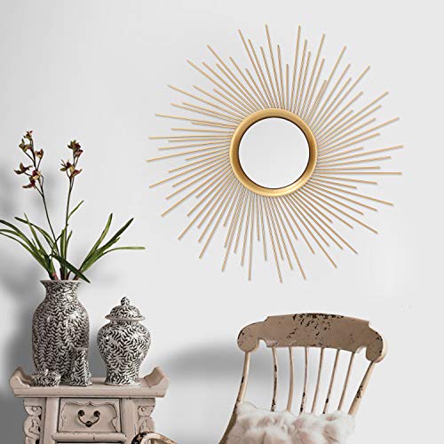 Adeco Sunburst Gold Mirrors 24.6" For Wall, Large Metal Decorative Entry Wall-Mounted Mirrors For Bedroom, Bathroom, Living Room #TOP5