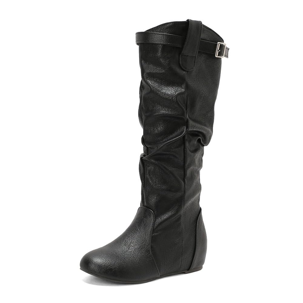 Women Knee High Slouchy Boots Wide Calf Height Increasing Tall Booties Size Zip Pull On Buckles Classic Shoes