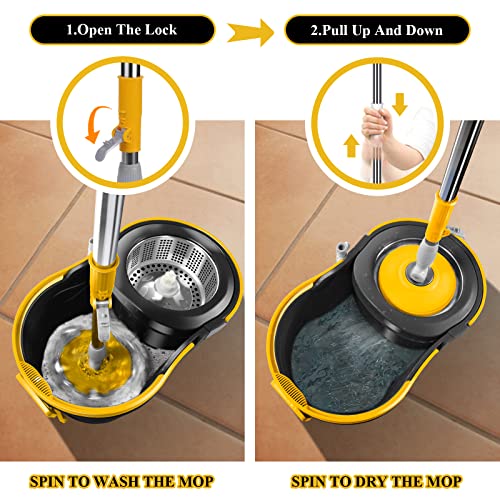 Ozd Mop And Bucket With Wringer Set, Household Microfiber Mops For Floor Cleaning, Wet Dry Spin Mop With Adjustable Handle, Spinning Mop And Bucket With 5 Reusable And Washable Mop Heads #TOP1
