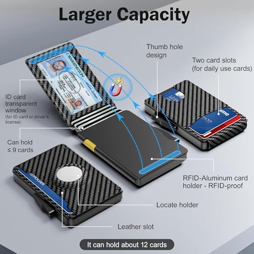 Wallet for Men with Tracker Tag Combo[iOS Only],Mens Wallet Minimalist Bifold,Money Clip Slim Leather Slots Credit Card Holder|RFID Blocking,Pop Up Wallet Metal Aluminum with 9-13 Cards & ID Window3
