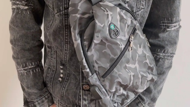 DAZZLESUN Waterproof Sling Bag For Men - Gray Nylon Chest Bag With USB Port For Hiking & Running - View #11