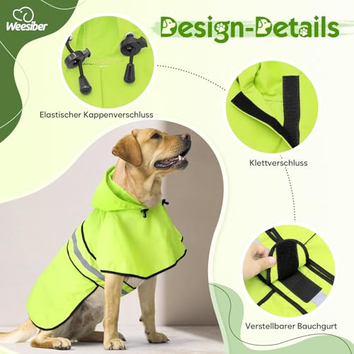 Weesiber Hunderegenmantel, Reflektierender Hund Regenmantel mit Leinenloch, wasserdichte Regenjacke Hunde Verstellbarer Hundeponcho Mit Kapuze (XL, Grün)