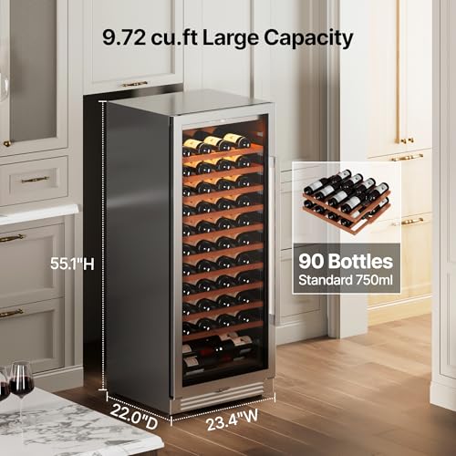 Image of Ca'Lefort 24 Inch Wine Fridge, 90 Bottle Built-In Wine Cooler Refrigerator | 55-Inch Tall Wine Cellar, Quiet Inverter Compressor, Precise 40-65F Temperature Control, Glide-Out Shelves & Storage Drawer