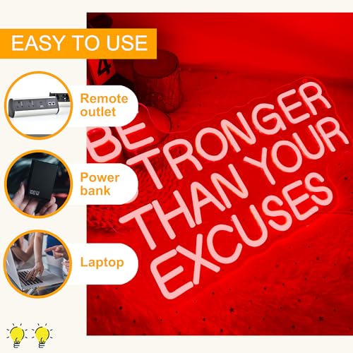Image of Allball Be Stronger Than Your Excuses Neon Sign, Gym Neon Light Motivational Sign USB Powered LED Dimmable, for Gym Office Classroom Bedroom Bar Gymnastic Athletes Sign(15.7 * 10.6 In)