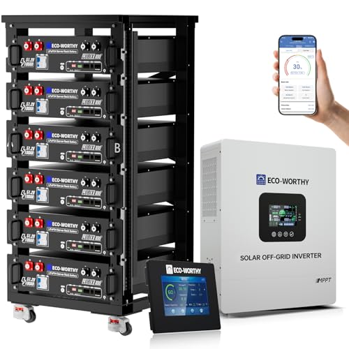 ECO-WORTHY Home Power Station Backup Power,30720Wh LiFePO4 Battery Support Communication、Bluetooth and WiFi,AC 5000W Inverter,Battery Monitor,for Home Backup,Emergency,Solar System Components