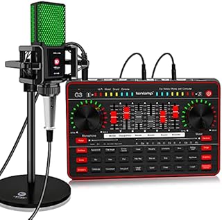 Audio Interface DJ Mixer Sound Card Kit with 3.5mm XLR Condenser Microphone Live Voice Changer for Guitar Studio Recording Broadcasting Streaming Gaming YouTube Suit Cellphone PC Computer Laptop Mac