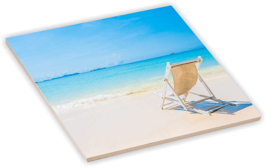 Sam Sandor 6 Inch Ceramic Tile Art - White Beach Chair Sunny Seas