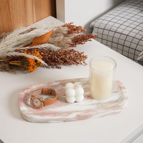 Image of Koville Natural Marble Tray for Bathroom Countertop, Vanity Tray for Decor, Marble Bathroom Trays Stone Storage Trays for Perfume, Jewelry, Candles, Decorative Tray for Dresser Organizer(Norway Red)