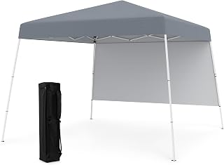 COSTWAY Carpa Plegable 3x3m, Pop up, cenadores para Jardin con 1 Pared Lateral, Bolsa de Transporte, Protección Solar, Pergolas de Jardin Exterior Camping, Playa (Gris)
