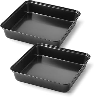 MIUUIPI Juego de 2 cazuelas cuadradas de acero inoxidable, molde cuadrado para hornear brownie con antiadherente, para lasaña, brownie, no tóxico, color negro, 15,9 x 15,9 x 5 cm