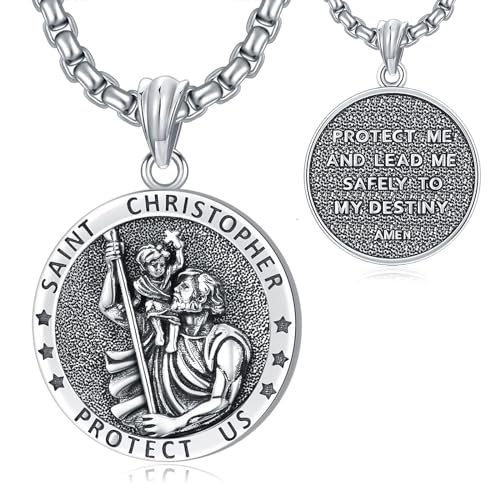 Wasee St Michael/St Christopher Medal Pendant Necklace for Men Religious Amulets Jewelry Gifts with 22