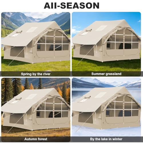 Image of Inflatable Camping Tent,2 /4 /6 /8 Person Glamping Inflatable Tents with Awning, Quick Setup Blow Up Tents with Pump, Waterproof Oxford Inflatable House for Camping, Air Glamping Hot Tents for Adult