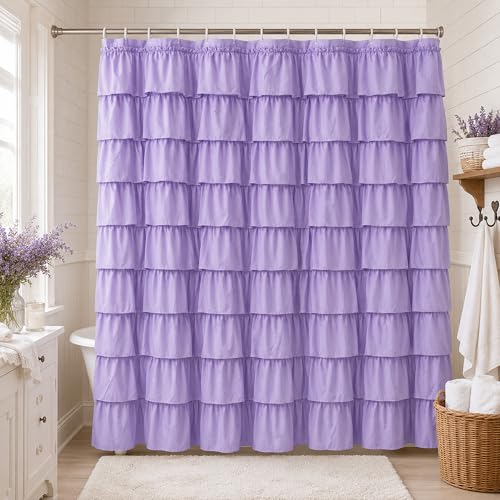 WestWeir Purple Shower Curtain Featuring Ruffle Design, Lavender Bath Curtains