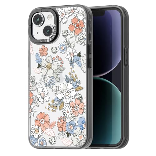 Coque iPhone 14 mignon motif fleuri noir rigide et souple