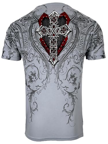 Xtreme Couture by Affliction Men's T-Shirt Repent, Gothic Cross Skull Design, Short Sleeve, Gray3