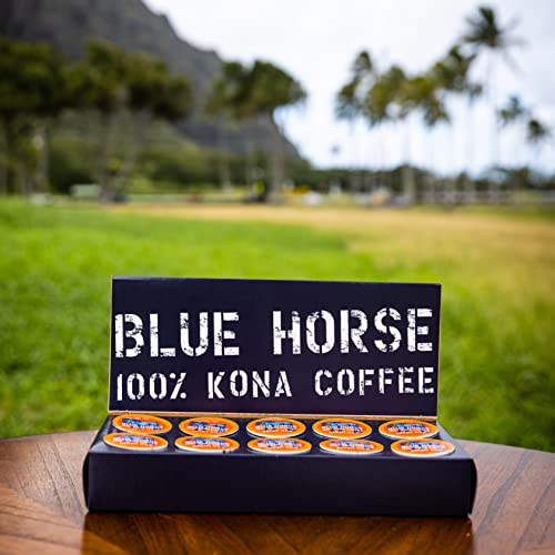 Farm-Fresh: 100% Kona Coffee - Medium Roast - Compatible With K-Cup 2.0-10 Single Serve Pods - Blue Horse 100% Kona Coffee Arabica Beans From Hawaii #TOP4