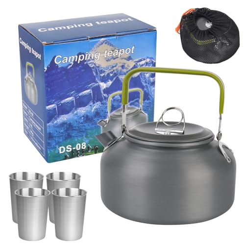 RUCUDIM Bouilloire de camping, 0,8 l, en aluminium, ultra légère, portable, avec sac de transport, pour pique-nique, randonnée