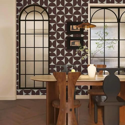 Image of Veki Luxury Floral & Botanical Geometric Wallpaper Mural - Waterproof, Moisture-Proof, Self-Adhesive PVC Wall Sticker for Home & Hotel Decoration (45cm x 300cm) (Brown Geometric)
