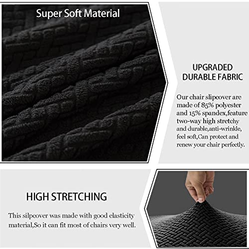KELUINA Stretch Jacquard kitchen Dining Room Chair Covers,Removable Chair Seat Covers for Dining Chairs Set of 1/2/4/6,Parsons Chair Protector Decoration Covers(Black,2 Pcs) - Image 2