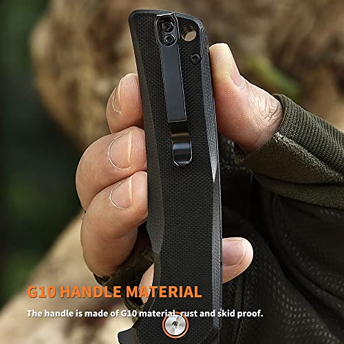 Sumaco Men's Small Folding Knife Black Everyday Carry Edc Pocket Knife Safety Liner-Lock Practical Pocket D2 Steel Knife With Clip G10 Lightweight Handle Daily Work Outdoor Camping Tactical Knives #TOP5